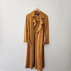 F21 | Mustard Yellow Faux Suede Open Front Long Coat